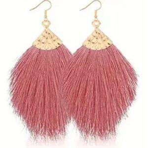 2/$30 Bohemian Pink Silk Tassel & Hammered Good Earrings NEW NWT#81